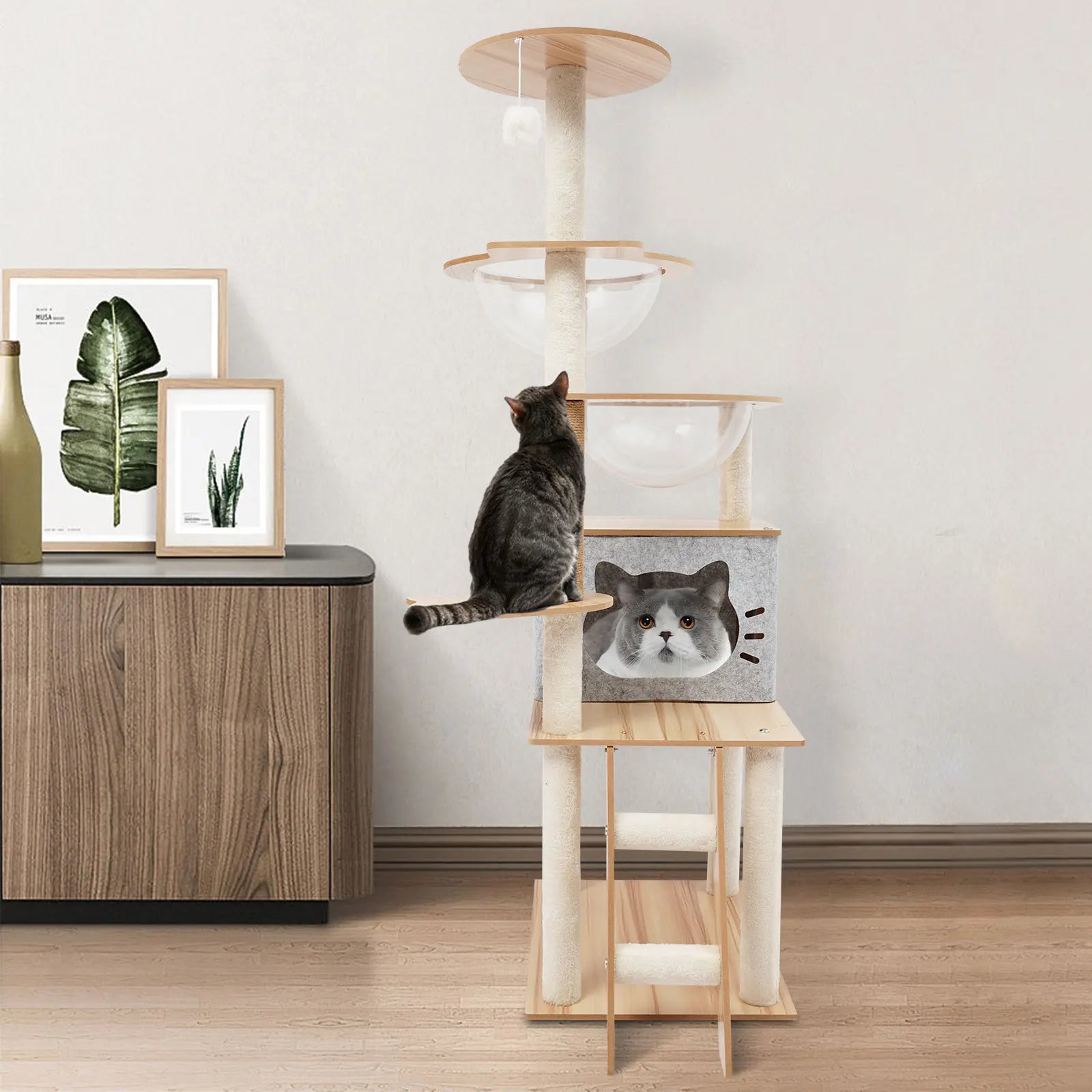 Arbre à chat 5 niveaux 135 cm – Arbre à chat avec poteaux à griffer, perchoirs en peluche et poteaux sisal