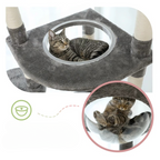 Arbre à chat gris du sol au plafond avec griffoirs, hamac et condo douillet
