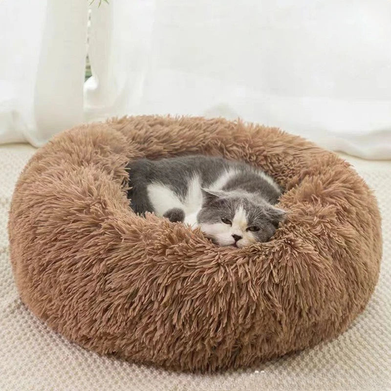 Coussin Chat Apaisant Ultra Doux - Panier Rond Moelleux Effet Cocooning Anti-Anxiété