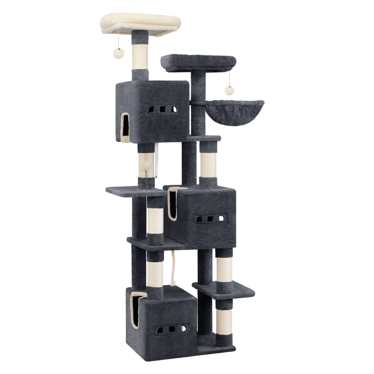 Arbre à chat XXL noir 193 cm avec griffoirs, plateformes et hamac