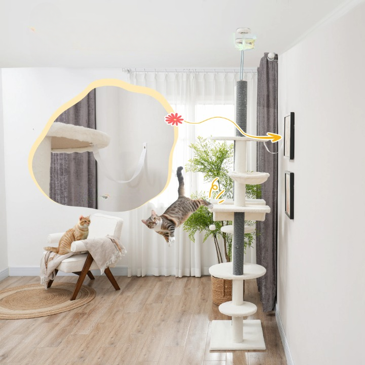 Arbre à chat noir et blanc sol-plafond réglable 225–255 cm