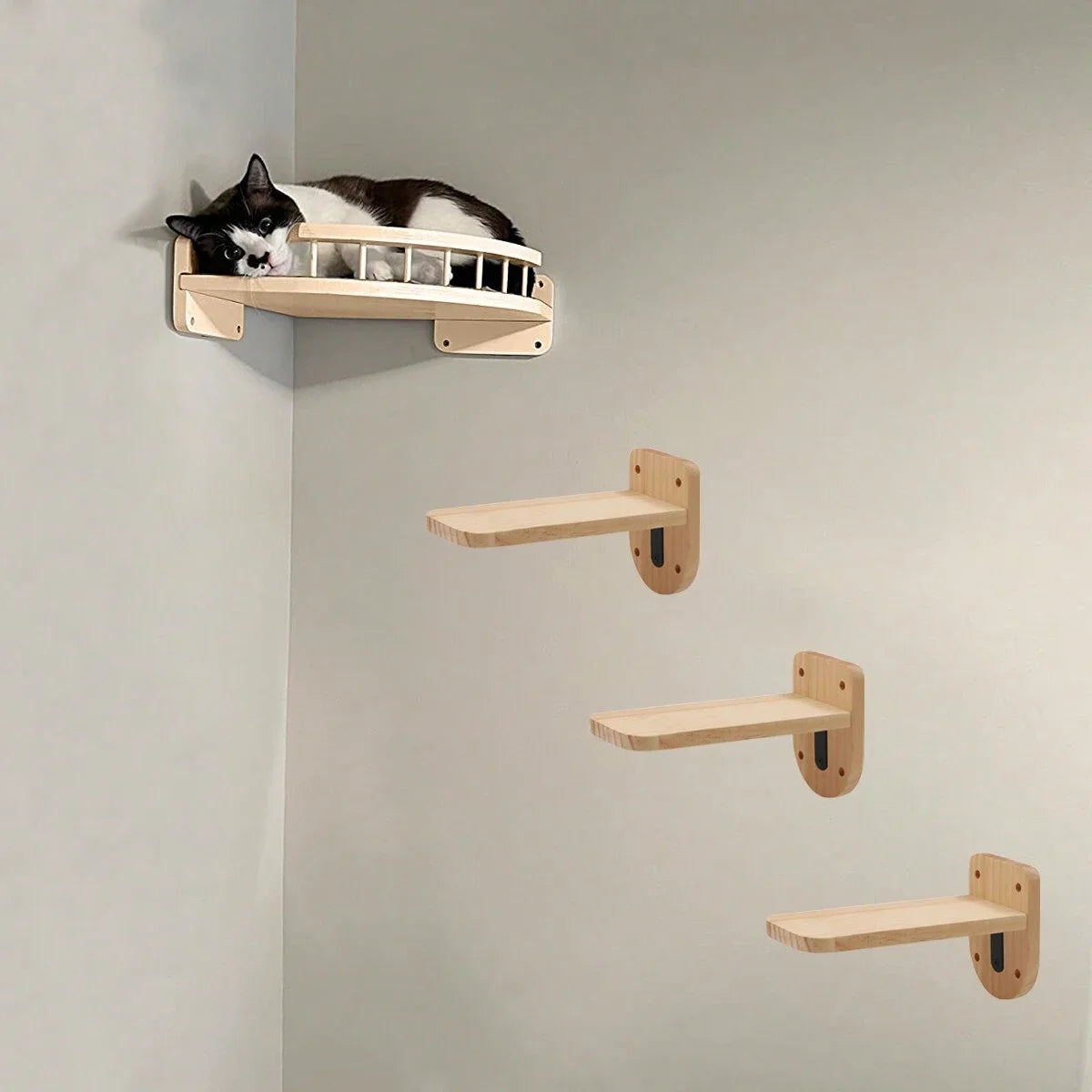 Arbre à chat mural en bois avec 4 plateformes – Arbre à chat mural à fixer au mur