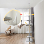 Arbre à Chat gris Sol-Plafond avec Hamac, Jouets et Griffoirs – Hauteur Ajustable 225-255 cm