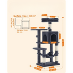 Arbre à chat noir 112 cm – Arbre à chat multi-niveaux avec 4 griffoirs, 2 perchoirs et niche douillette pour chats d’intérieur