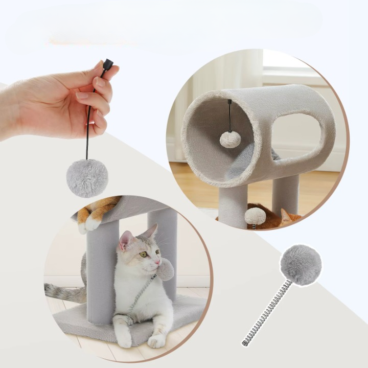 Petit arbre à chat gris 53 cm avec niche et jouets