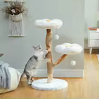Arbre à chat moderne style fleur avec poteaux à griffer en bois massif, lit condo de luxe pour chats d’intérieur