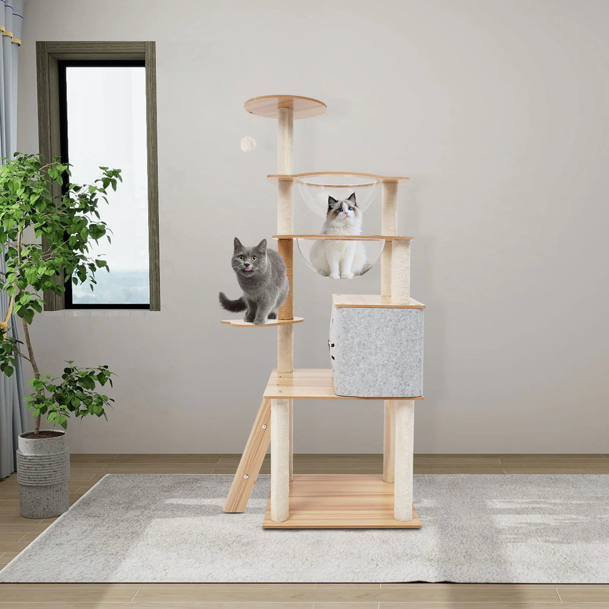 Arbre à chat 135 cm avec perchoirs en peluche et poteaux à griffer