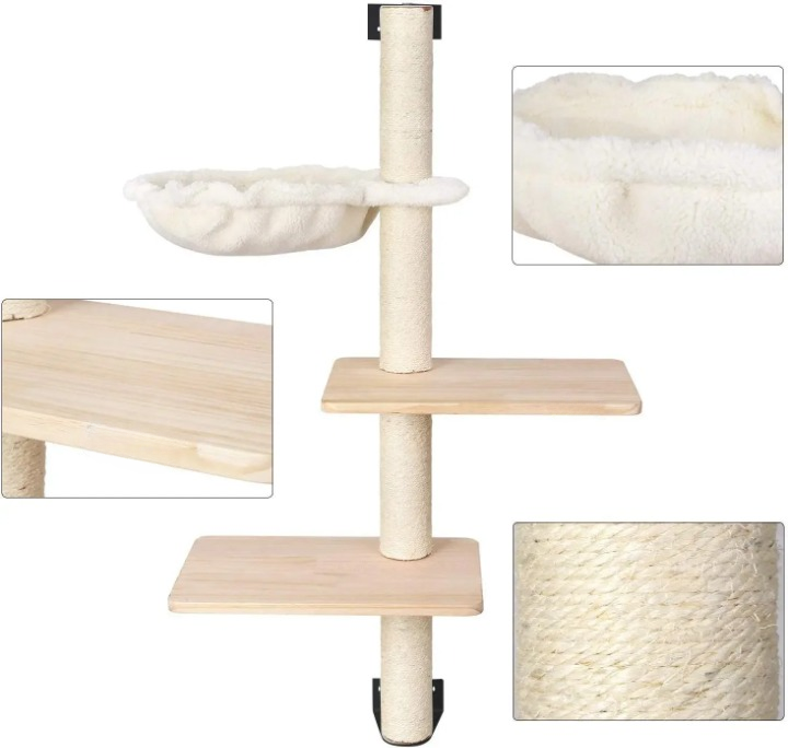 Arbre à Chat Mural 104 cm – Griffoir et Aire d’Escalade pour Chats