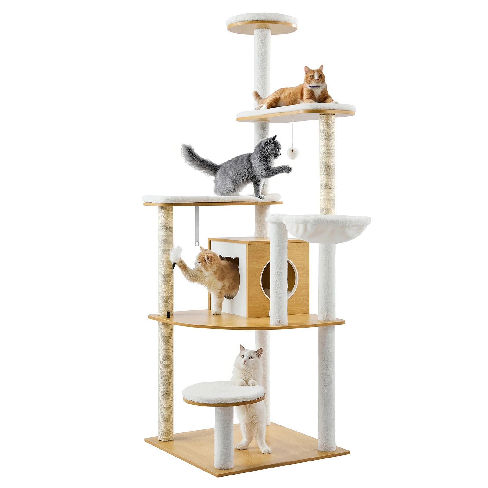 Arbre à Chat Design 175 cm – Arbre à Chat Multi-Niveaux avec Maisonnette et Perchoirs Douillets
