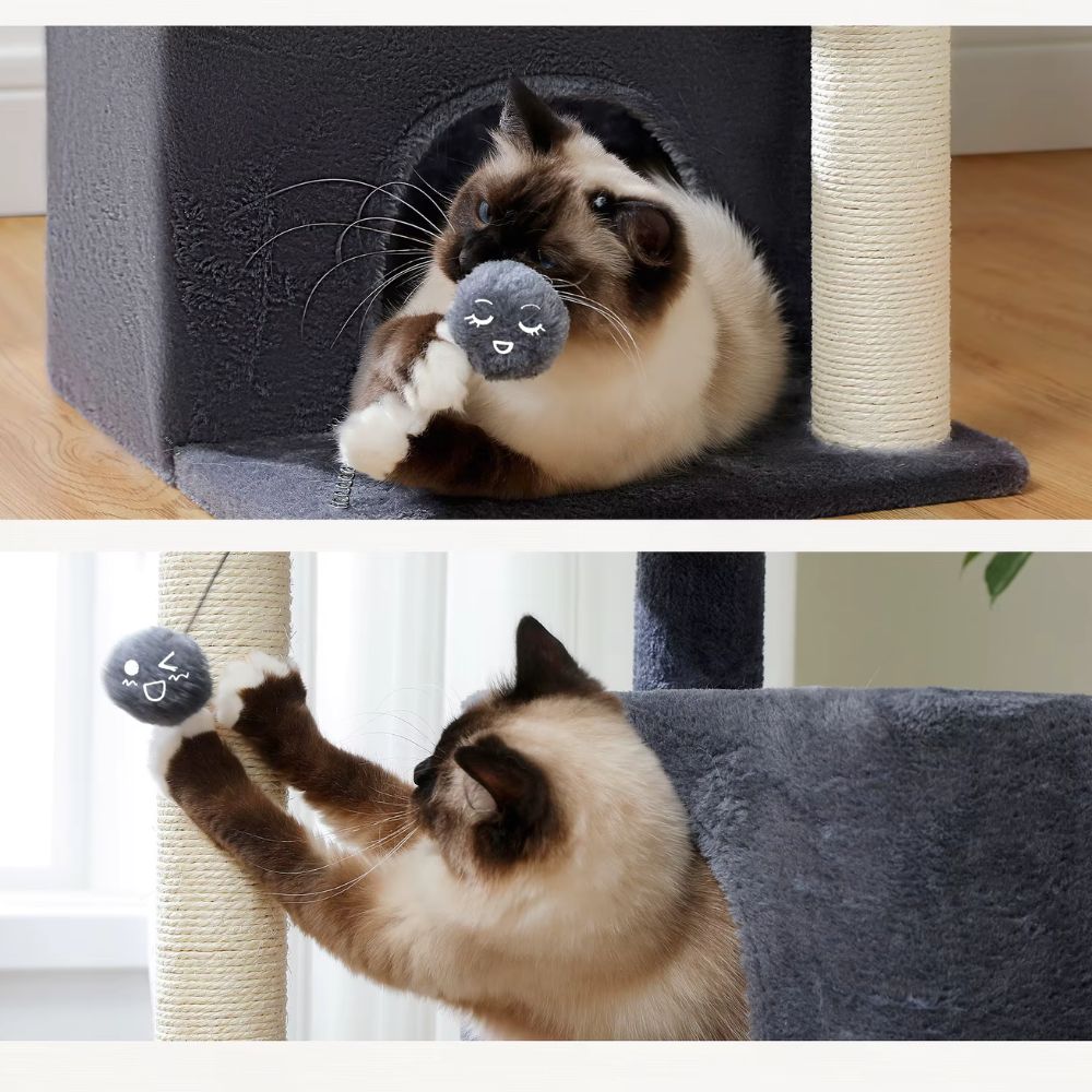 Arbre à chat noir 82 cm avec niches spacieuses et jouet