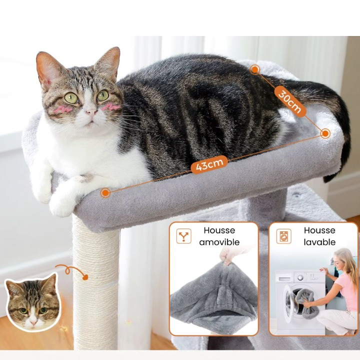 Arbre à chat gris 82 cm avec niches spacieuses et jouet