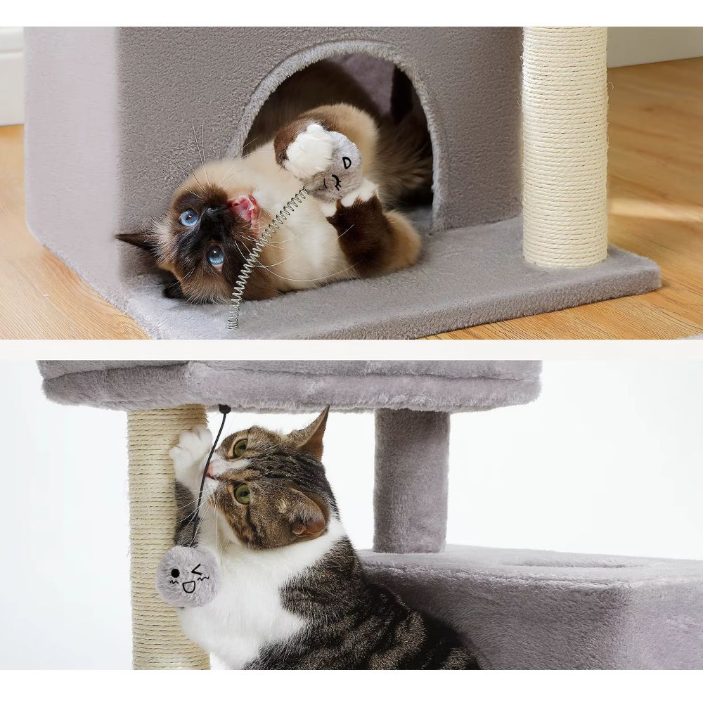 Arbre à chat gris 82 cm avec niches spacieuses et jouet
