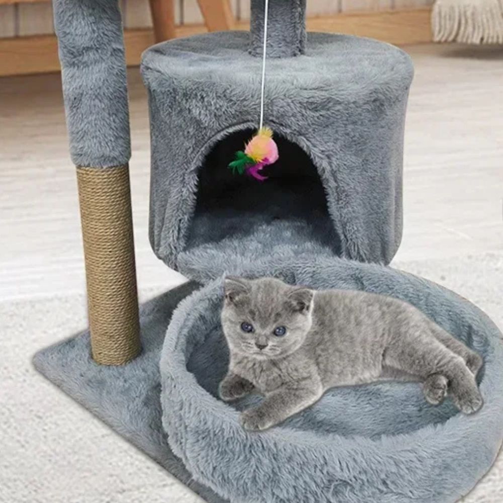 Arbre à Chat gris avec Niches, Perchoirs et Griffoirs