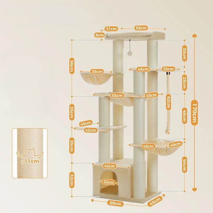 Arbre à chat XXL beige - 170 cm