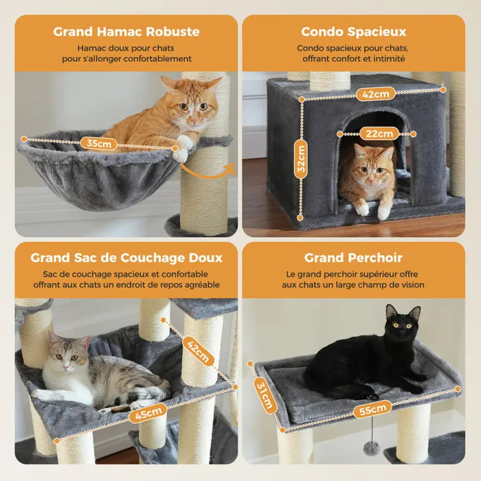 Arbre à chat XXL gris et blanc - 170 cm