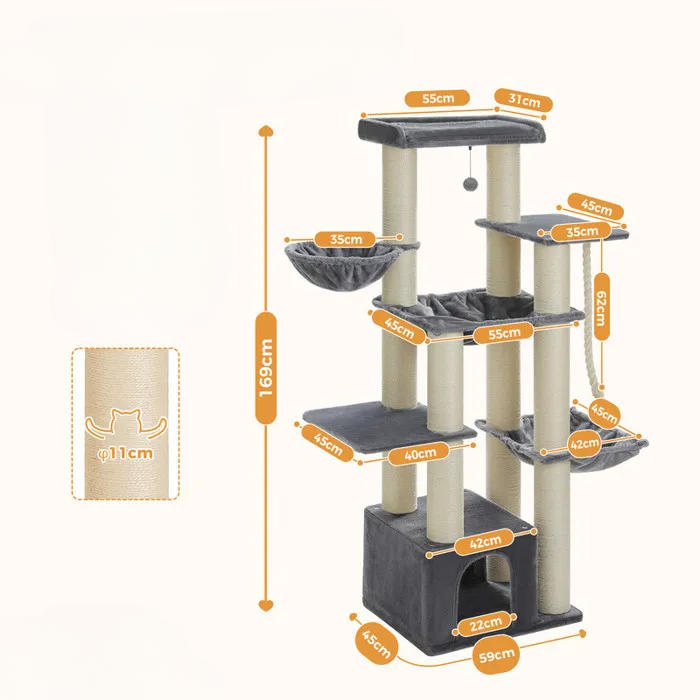 Arbre à chat XXL gris et blanc - 170 cm