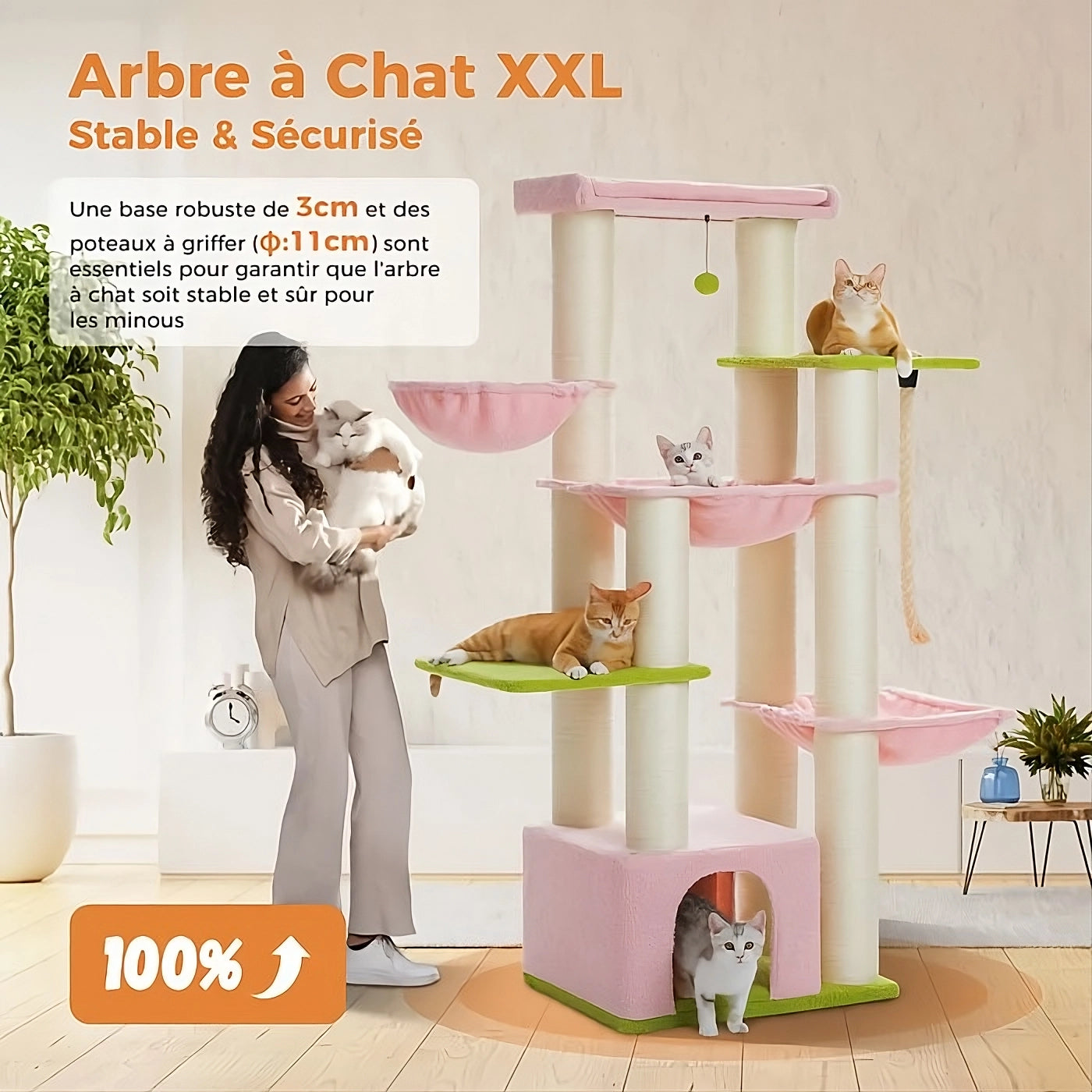 Arbre à chat XXL rose - 170 cm