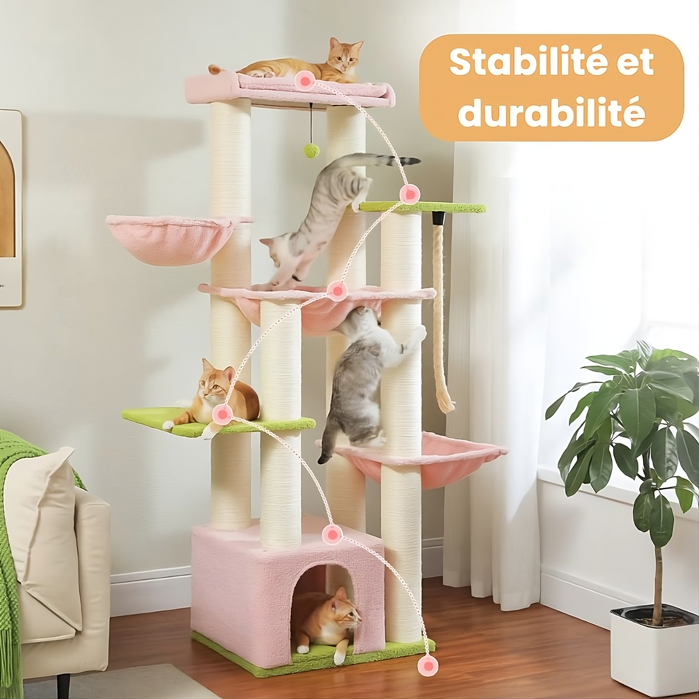 Arbre à chat XXL rose - 170 cm