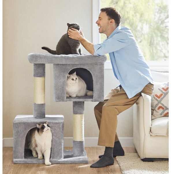 Arbre à Chat 84 cm – Tour pour Chats avec 2 Niches et Griffoirs